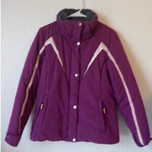 VTG Athletech Pink Puffer Jacket Adult size Medium Plush Trim  ZipUp Snap Button